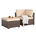 Patiorama 2 Piece Outdoor Patio Furniture Set, All Weather Wicker Patio Sectional Sofa Set with Ottoman,Corner Sofa Chair, Beige (Corner & Ottoman)