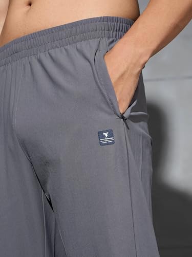 Image of TECHNOSPORT Men's Solid Trackpants DURACOOL+ Quick Dry Straight Fit Mid Rise Drawstring Polyester for Gym Training Outdoor Wear Anti Odour