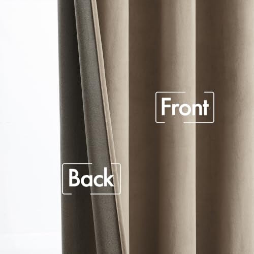 Image of MIULEE Light Taupe Velvet Pinch Pleat Blackout Curtains W52 X L90 Inches