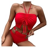 Generic Damen Bandeau Bandage Bikini Sets Push-Up Brasilianische Bademode Beachwear Badeanzug Zweiteiliger Eleganter Badeanzug Tops Für Teenager (Red, M)