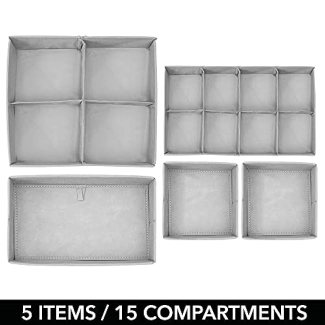 mDesign Soft Fabric Dresser Drawer/Closet Divided Storage Organizer Bins for Nursery - Holds Blankets, Bibs, Socks, Lotion, Clothes, Shoes, Toys - Set of 5 - Gray/White Polka Dot