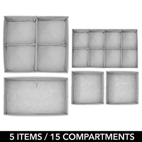mDesign Soft Fabric Dresser Drawer/Closet Divided Storage Organizer Bins for Nursery - Holds Blankets, Bibs, Socks, Lotion, Clothes, Shoes, Toys - Set of 5 - Gray/White Polka Dot - Image 7