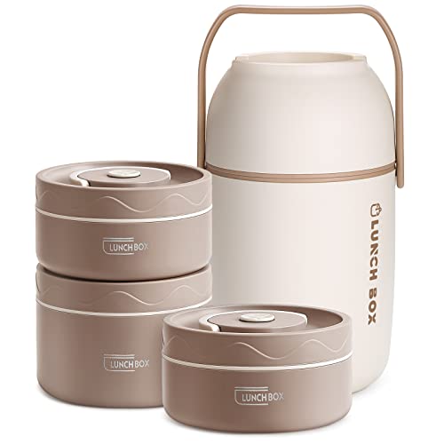 Qqko Portbale Insulated Lunch Food Container Set, Insulated Bento Box With Thermal Lunch Box Shell, Stainless Steel Stackable Lunch Container For Adult Men Women, 46 Oz/5.75 Cup, Microwavable #TOP6