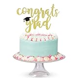 Congrats Grad Cake Topper Gold Glitter, Congratulations Cake Toppers Gold 2023 Graduation Cake Toppe