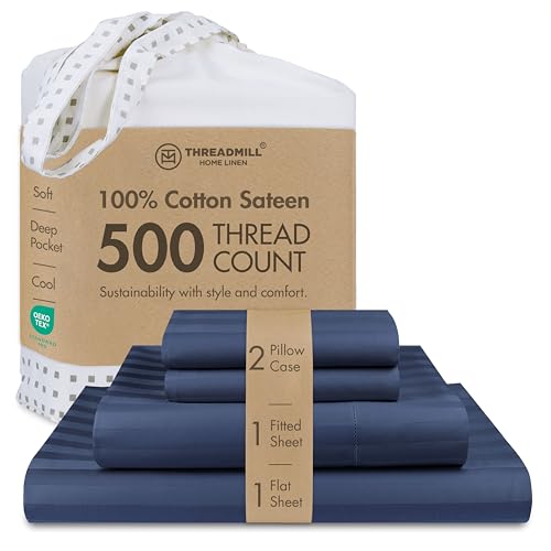 Threadmill 500 Thread Count Cotton King Sheet Set, Sateen, Damask Stripe
