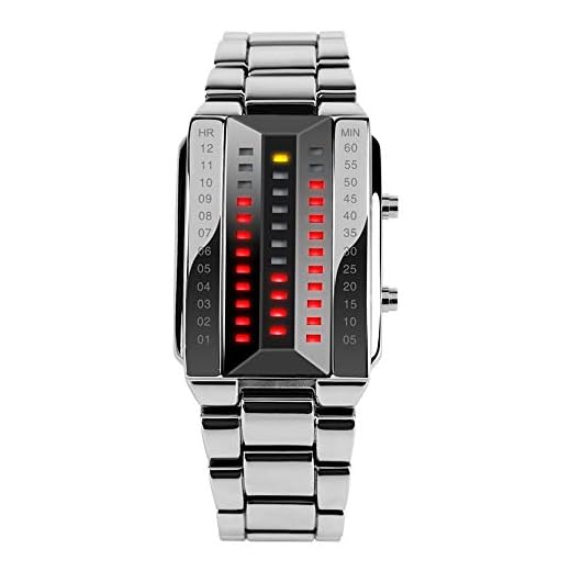 FeiWen Unico Binario Relojes de Pulsera de Hombre y Mujer Calendario Rojo LED Digitales Luminosidad Acero Inoxidable Negro Rectangular Fashion Casual Estilo Reloj, Plateado (Hombre)
