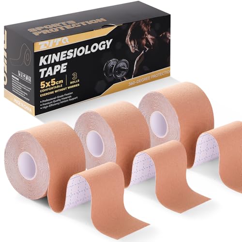 ZVTQ Kinesiology Tape (3 Rolls) - Acrylic Adhesive Muscle Tape - Waterproof, Breathable, Hypoallergenic - Ideal for Muscle Support & Injury Recovery - 2 Inches x 16 Feet (Beige)