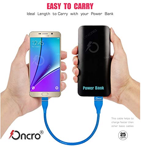 Image of Blue Indestructible Nylon Braided strong power bank cable for Micro USB Android smartphones, short small mini Round cable, charge & sync 2.4A max