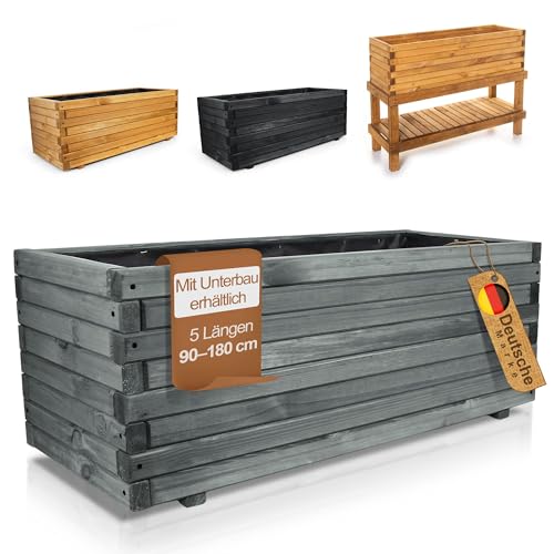BooGardi Pflanzkübel groß außen & innen mit Vlies · Pflanzkasten rechteckig in 10 Größen · 100 cm lang anthrazit · Hochbeet Holz für Garten, Balkon & Terrasse · Blumenkasten XXL
