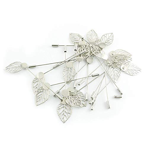Nx Garden 20Pcs Leaf Brooch Metal Round Tray Stick Lapel Pin Diy Handmade Jewelry Findings Long Needle Pin For Badge Scarf Hat Safety Pins Silver #TOP1