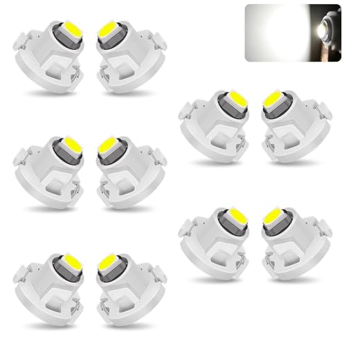 Image of 10 PCS Car T4.2 LED Bulbs, 12 V 3030 SMD High Brightness Dashboard Indicator Light, Plug and Play Wide Angle HVAC Climate Control Bulb, Interior Lighting Replacement for Car (White)