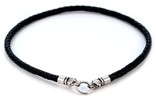 Bico 6mm (0.24 inch) Black Braided Leather Necklace 18 inch Long with Hand-Made Clasps (CL15 Black 18in)