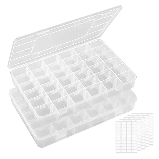 Lifewit 2Pack 36 Grids Clear Stackable Plastic Organizer Storage Box Container with Adjustable Dividers for Beads, Art DIY, Crafts, Jewelry, Fishing Tackle with 5 Sheet Label Stickers