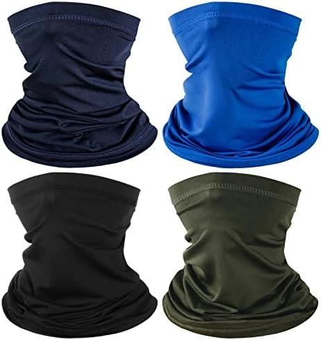 LENBOKEN 4 Pack Neck Gaiter Face Mask Scarf Masks Bandanas Breathable Outdoor Headwear Balaclavas Cover for Men Women (Black&Blue&Navy&Army Green)
