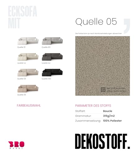 BROMARKT Ecksofa mit Schlaffunktion Couch mit Bettkasten Wohnzimmer Möbel Freistehend Wellenfedern Schlafsofa Sofa Boucle Wohnlandschaft L Form 3 Sitzer 263x150x85 cm Milchkafee – Bild 6