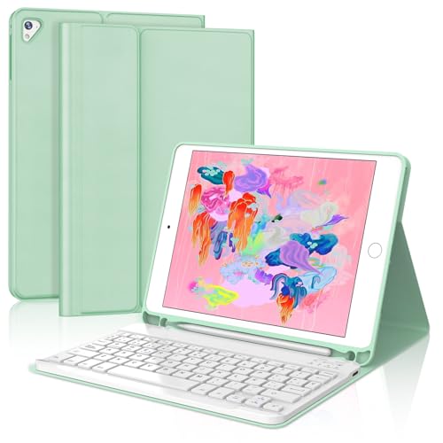 Teclado para iPad Air 2 recargable y funda verde con letra Ñ