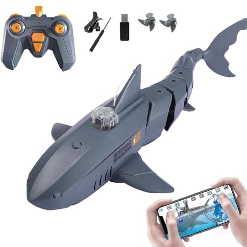 Générique Requin télécommandé avec caméra sous-Marine HD, Bateau Poisson électrique RC 2,4G pour l'eau avec entraînement à Double hélice, contrôle Double APP...