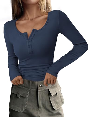 PRETTYGARDEN Women's 2026 Fall Long Sleeve Henley T Shirts Button