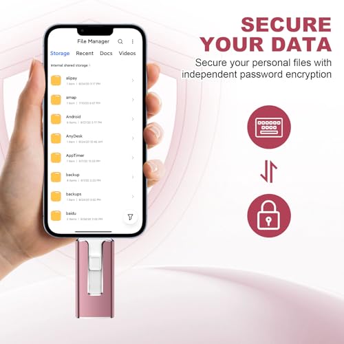 USB Stick für iPhone 128GB, [MFi-zertifizierter] 4-in-1 USB Stick mit Lightning-Port, USB, USB-C, Micro-USB-Port, USB 3.0 Speicherstick für iPhone/iPad/Android-Handy/Laptop/PC, ohne App(Hellrosa)