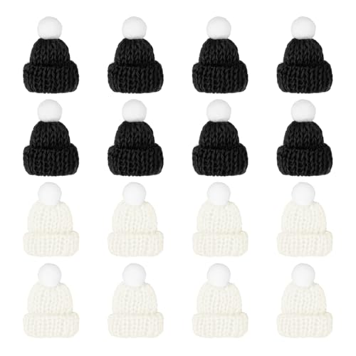 PATIKIL Mini Christmas Knit Hats Black Snow White 16Pcs