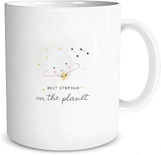 11 Ounces Cute Planet Character Best Stepdad On The Planet Mug, Quirky, Modern, Funny, Cute, Coffee Cups, Mugs, Suitable for Kitchen, Office, Apartment (white,11)