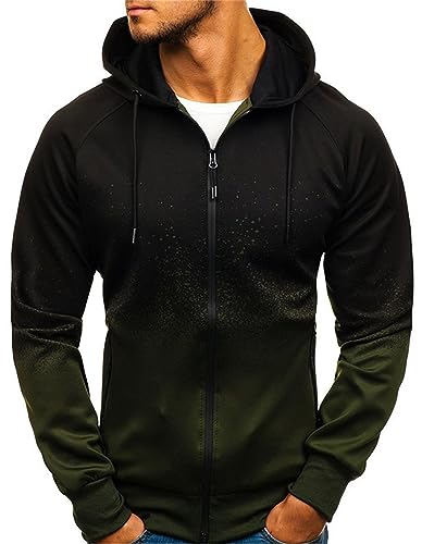 MCGOS Men Hoodie Long Sleeve Full Zipper Hooded Sweatshirt Pullover with Pockets Mens Zip Up Open Front Cardigan Sweater Jumper Sports Coat Jacket Army Green UK Size 10