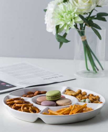 LAUCHUH Veggie Tray Set of 2, Porcelain Chip & Dip Serving Set Divided Serving Platter White Serving Tray for Party, Fruits, Veggies, Candy, Snack, Dessert, 12 inch - Thumbnail 6