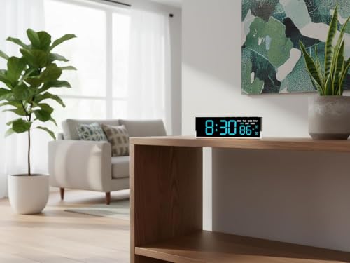 Image of DRUCILA 7-Inch LED Digital Alarm Clock with Bottom Glow Light|Displays Time, Date, Day, Temperature|Dual Alarms, DST, Manual 3-Level Brightness, USB Powered Desk Clock,Blue fornt and White case Cover