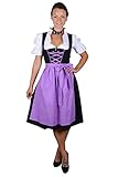 Almhouse 3-teiliges Midi Dirndl Kathi schwarz lila inkl. Schürze und Bluse Gr. 34