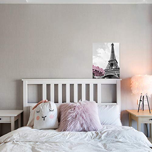Paris Eiffel Tower Wall Decor For Girls Bedroom Black And White Bathroom Pictures Wall Decor Artwork For Walls Modern Home Art Pink Paris Themed Room Decor Canvas Framed Art Wall Decoration Size 12X16 #TOP1