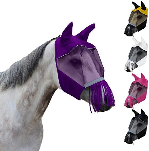 Derby Originals UV-Blocker Reflective Safety Horse Fly Mask with Ears and Nose Fringe and Colors
