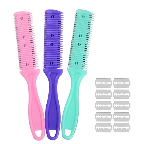 Peine de corte de pelo con cuchilla de doble cara, cuchillo de afeitar, peine de afeitar para el cabello, peine cortapelos para el hogar, incluye 10 cuchillas de repuesto, para peinar, adelgazar y