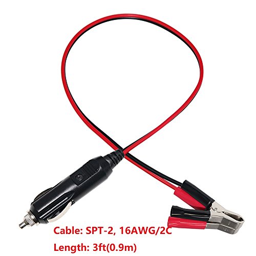 Alligator Clamp To Male Cigarette Lighter Extension Cable - 12V-24V Jumper Battery Charge Cord 3Ft Automotive Electrical Clip-On Cable 16 Awg Heavy Duty 15A Fuse (1 Pack) #TOP1