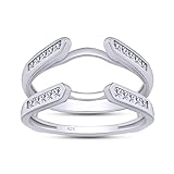 SAVEARTH DIAMONDS 0.46 Carat Princess Cut Lab Created Moissanite Diamond Cathedral Ring Guard Enhancer For Women In 14K White Gold Over Sterling Silver(D Color, VVS1 Clarity 0.46 Cttw)-7.5