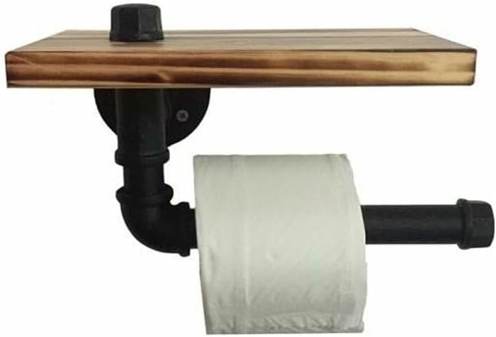 Water Pipe Shaped Tissue Holder Side Wall Mount for Industrial Wind (with Wooden Towel Holder 20 x 15 Wood) Suitable for Use