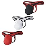 KAREN SPACE Mens Pouch Thong Sexy And Fashion Underwear, Ice Silk T-Back Thongs Athletic Supporter, 1940DK-3P-Black/White/Red,Medium