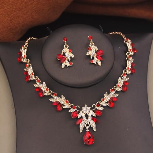 kanivele Bridal Wedding Crown and Jewelry Sets for Women Tiara and Necklace Earrings Queen Tiaras Crowns With Jewelry Sets Princess Crown Set Party Birthday Accessories (Gold Red) by kanivele - Used condition - Image 5
