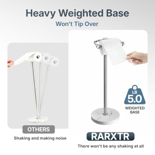 Image of RARXTR Toilet Paper Holder Stand, Bathroom Free Standing Toilet Paper Stand with Modern Marble Base, Post Pivoting Toilet Paper Stand with Stainless Steel Tissue Rack, Rust-Proof (Brushed Nickel)