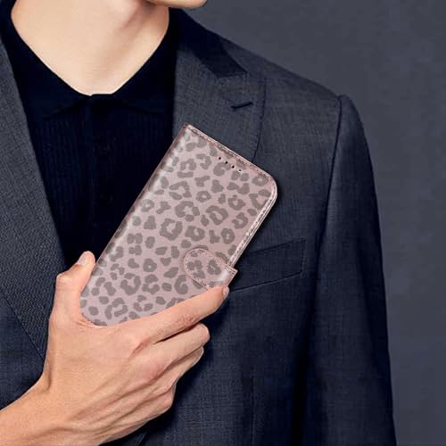 Image of for iPhone 15 Plus Case Wallet with Card Holder,for iPhone 14 Plus Wallet Case for Women Men,PU Leather Shockproof Magnetic Buckle Stand Flip Phone Case-Rose Gold Leopard