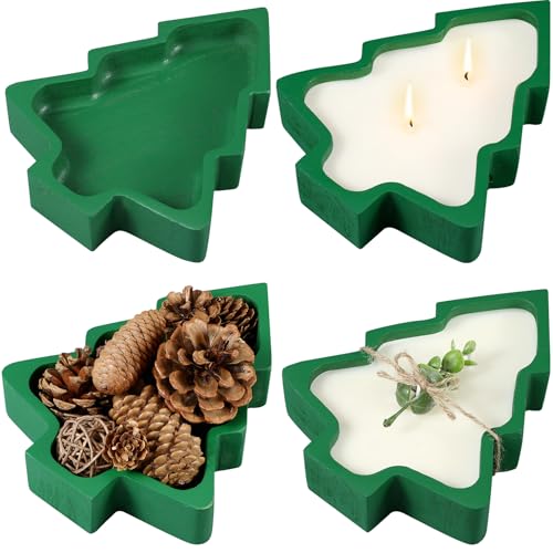 Jingmore 4 Pcs Christmas Wooden Candle Bowl Xmas Tree Tray
