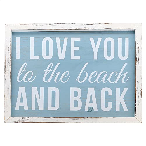 Barnyard Designs 'I Love You to the Beach' Coastal Nautical Wood Framed Print - Ocean Summer Theme Home Decor Bathroom Wall Sign, 16” x 12”