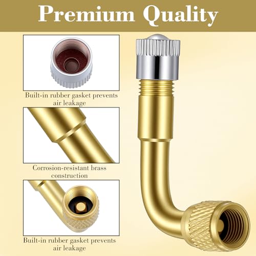HaiFafafaing 4 Pcs Tire Valve Extender - 90 Degree Universal Brass Tire Valve Extension Adaptor for Passenger Cars, Bicycles, Motorcycles, RV, Trailers