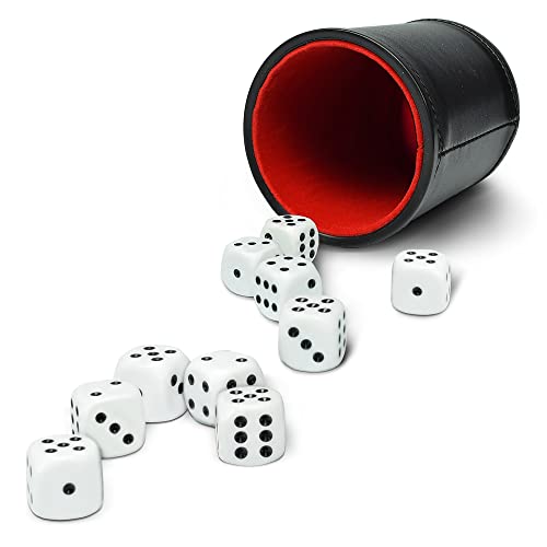 Rnk Gaming 5 Pack Of Professional Dice Cups Pu Leather And Red Velvet Lined, Includes 25 White Six-Sided Dice #TOP1