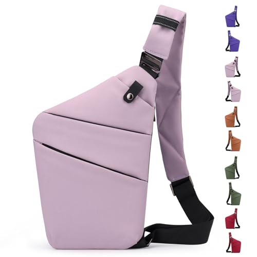 JHhomezeit Anti Theft Crossbody Travel Bag - Multi-pocket Shoulder Bag with Adjustable Strap,Slim Sling Bag for Women Men (Lavender-right Shoulder)