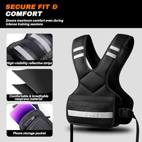 PJ PINJIAN Adjustable Weighted Vest for Men and Women,4-10lb Variable Body Weight Vest for Home Workouts, Running, Rucking, HIIT & Strength Training, Removable Ironsand Weights, Reflective & Pockets