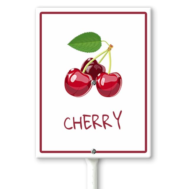 Ymaotrade Cherry Marker Yard Sign with Stakes 7in×8.8in, Aluminum Garden Signs, Garden Plant Markers Garden Potted Plants Labels for Vegetable Flowers