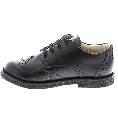 Footmates Logan Lace-Up Leather Saddle Oxford Brogue Toddlers And Boys Dress Shoe With Wide Toe Box, Custom-Fit Insoles - Black, 6.5 Toddler (1-4 Years) #TOP1