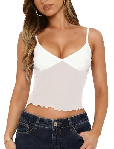 Image of Avidlove Bralettes for Women Mesh Tank Top Slim Y2K Camisole See Through Sheer Bralette Party Club Top