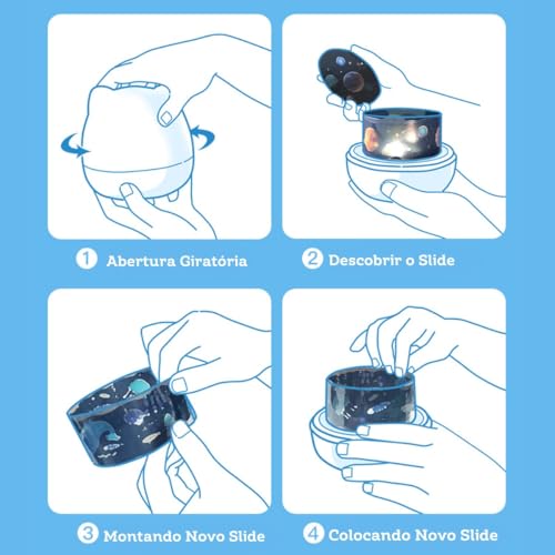 Luminária Infantil Projetor Estrelas Lua e Planetas Abajur Quarto Bebê Com 6 Películas 360°