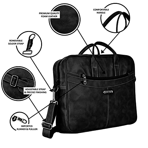 Image of LOREM Unisex Mat Black Textured Artificial Leather Laptop Bag BG36